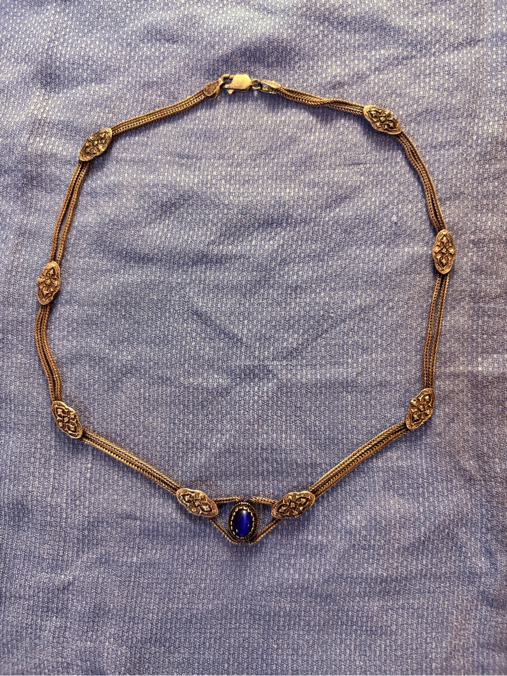 Sterling Silver Necklace with Blue Oval Stone